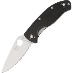 Spyderco 122GS TenacioUS Serrated Linerlock Folding Pocket Stainless Blade Knife With Black G-10 Handle