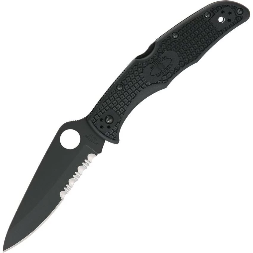 Spyderco 10PSBBK Endura 4 Part Serrated Blade Lockback Folding Pocket Knife