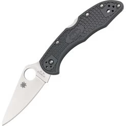 Spyderco 11FPGY Delica Lockback Folding Pocket Knife With Gray Fiberglass Reinforced Nylon Handles