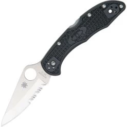 Spyderco 11PSBK Delica 4 Part Serrated Blade Lockback Folding Pocket Knife With Black FRN Handles