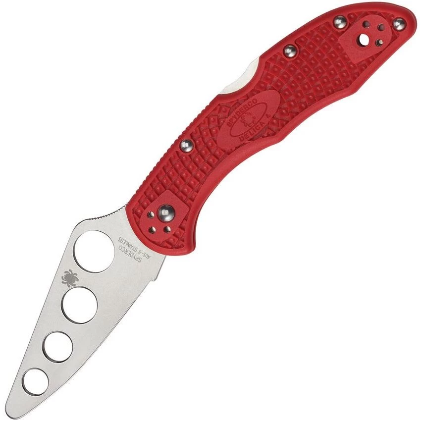 Spyderco 11TR Delica 4 Trainer Lockback Folding Stainless Blade Pocket Knife With Red FRN Handles