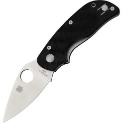 Spyderco 129GP Cat Linerlock Folding Stainless Leaf Shaped Blade Pocket Knife With Black G-10 Handles