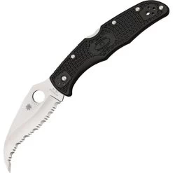 Spyderco 12SBK2 Matriarch Serrated Lockback Folding Pocket Knife With Black FRN Handles