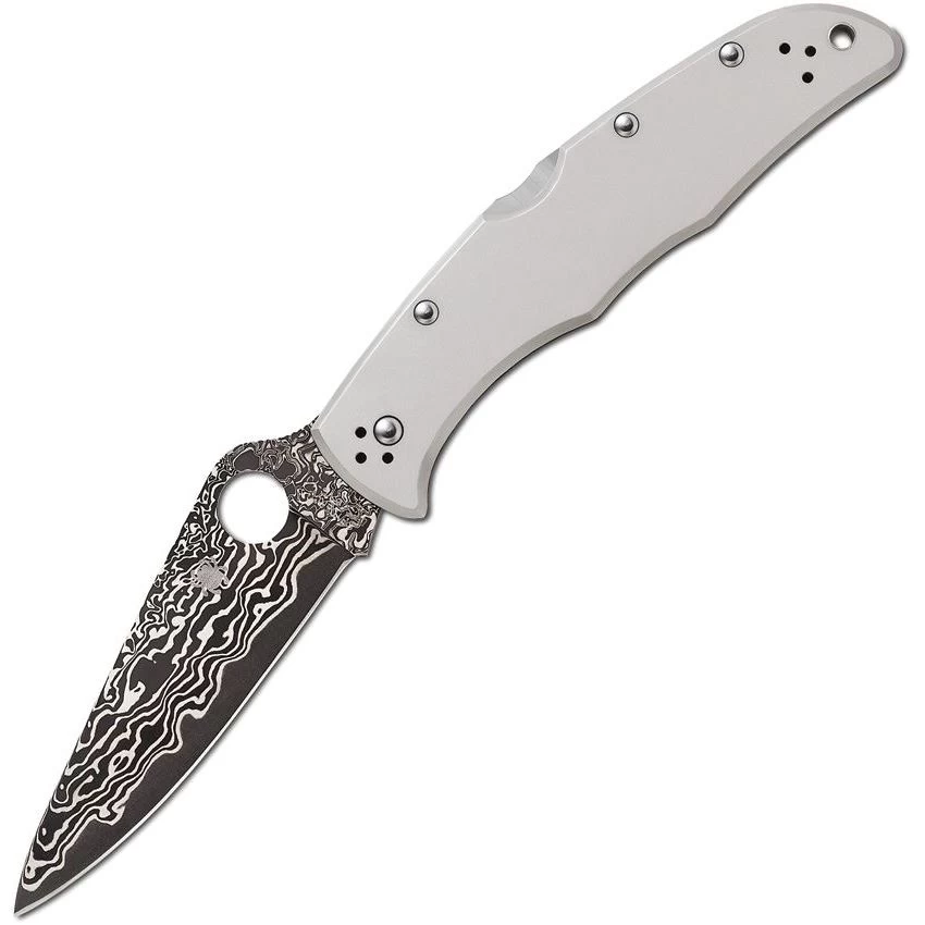 Spyderco 10TIPD Endura 4 Damascus Blade Lockback Folding Pocket Knife With Titanium Handles
