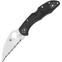 Spyderco 11FSWCBK Delica Wharncliffe Serrated Lockback Folding Pocket Knife With Black Texture FRN Handle
