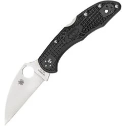 Spyderco 11FPWCBK Delica Plain Wharncliffe Blade Knife With Black Bi-Directional Texture FRN Handle