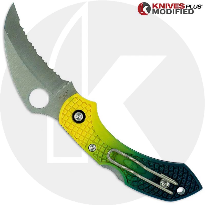 MODIFIED Spyderco Dragonfly Salt Hawkbill - BLUE Fade Rit Dye Handle - Image 2