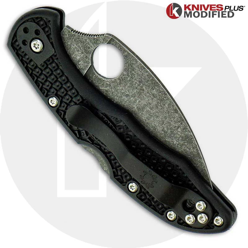 MODIFIED Spyderco Delica 4 - Wharncliffe - Acid Wash - Black Handle - Image 3