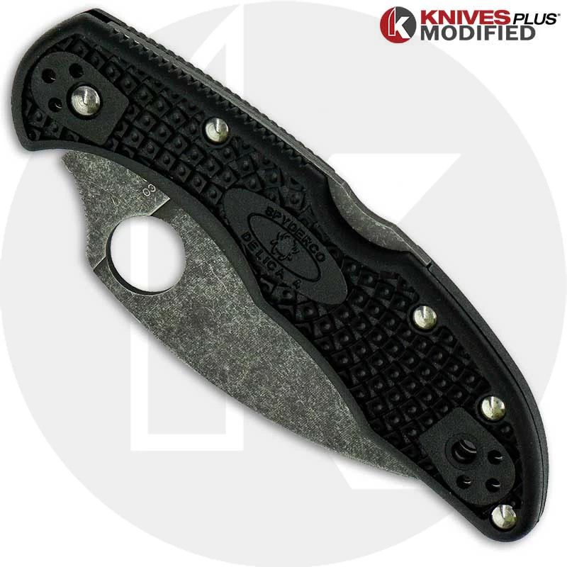 MODIFIED Spyderco Delica 4 - Wharncliffe - Acid Wash - Black Handle - Image 2