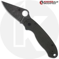 MODIFIED Spyderco Para 3 Knife With Acid Stonewash Blade + KP OD Green Micarta Scales + All Black Hardware