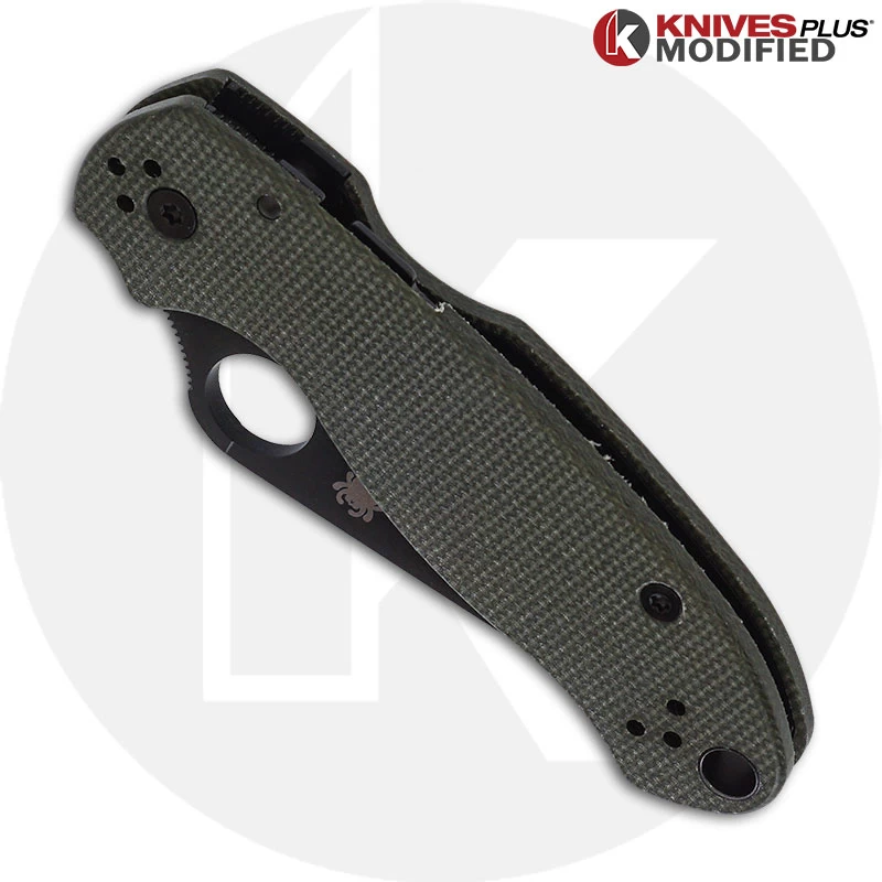 MODIFIED Spyderco Para 3 Black DLC Knife + KP OD Green Micarta Scales - Image 2