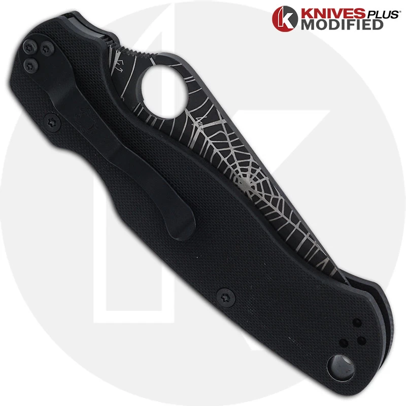 MODIFIED Spyderco Para Military 2 Knife - Black CPM S45VN Blade - Web Blade Engraving - Image 3