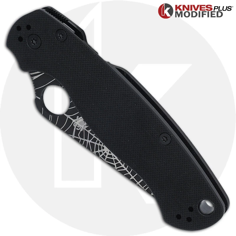 MODIFIED Spyderco Para Military 2 Knife - Black CPM S45VN Blade - Web Blade Engraving - Image 2