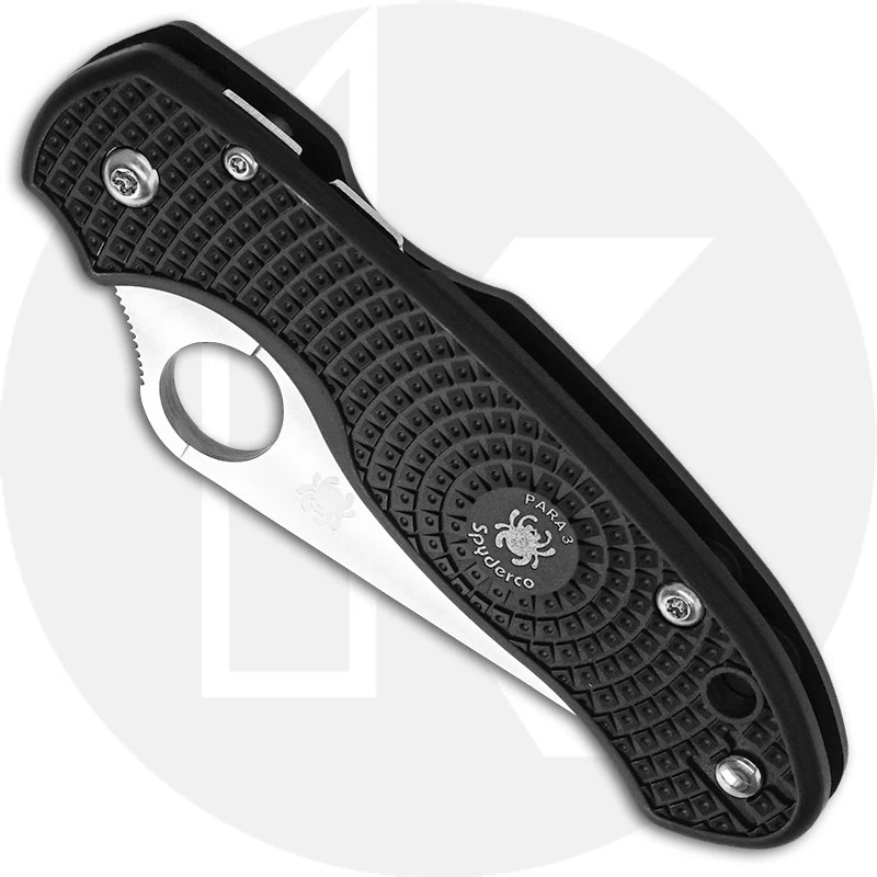 Spyderco C223SBK Para 3 Lightweight EDC Knife, Serrated Satin Blade, Black FRN Handle With Compression Lock USA Made - Image 2