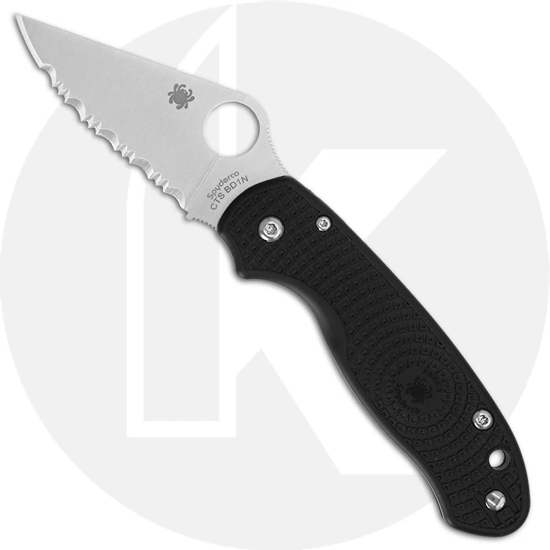 Spyderco C223SBK Para 3 Lightweight EDC Knife, Serrated Satin Blade, Black FRN Handle With Compression Lock USA Made