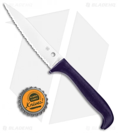 Spyderco Counter Puppy Kitchen Knife Purple (3.4" Satin Full Serr) K20SPR - Image 3