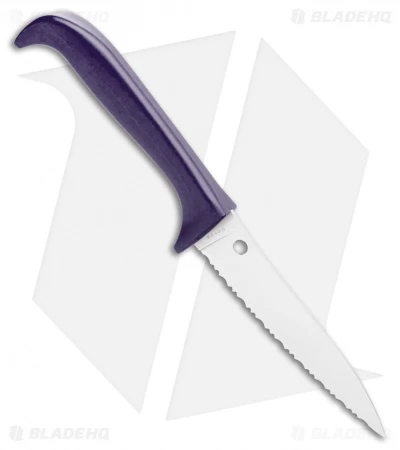 Spyderco Counter Puppy Kitchen Knife Purple (3.4" Satin Full Serr) K20SPR - Image 2