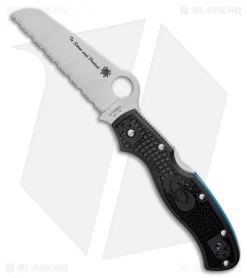 Spyderco Rescue 3 Thin Blue Line Knife Black FRN (3.6" Serr Satin) C14FSBKBL3