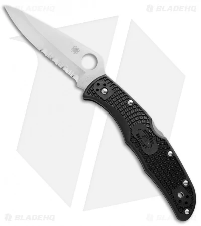 Spyderco Endura 4 Knife Black FRN Folder (3.75" Satin Serr) C10PSBK