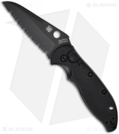 Spyderco Embassy Automatic Knife (3.13" Black Full Serr) C121BKS